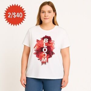 2/40$𝅺Floral Old Navy t-shirt white spring summer size XL 100% cotton scoop neck